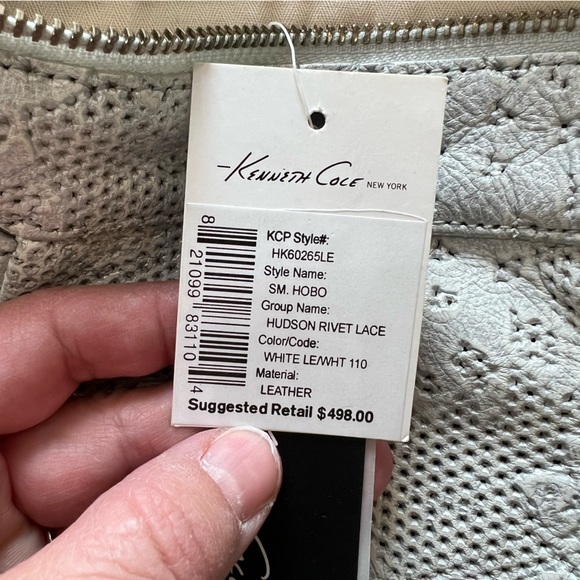 Kenneth Cole NY NWT White Leather Hudson Rivet Lace Small Hobo Shoulder Bag - Picture 5 of 5